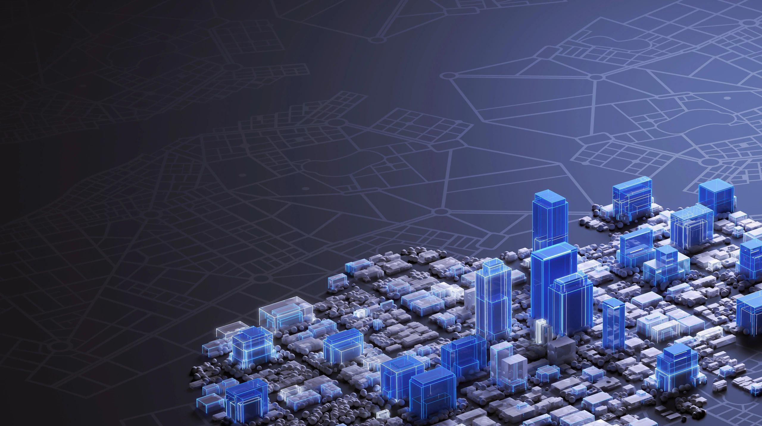 Abstract creative technology city model on a dark background